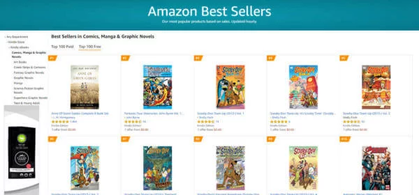 Amazon free comics such as Manga novels