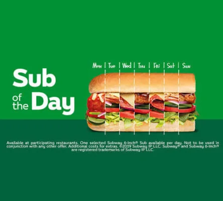 Check Out Some of the Best Deals and Free Samples in Canada | Canadian Free Stuff Subway has launched a new promotion called The subway sub of the day Canada. You can enjoy 6" subs each Day for less - this is similar to Sub of the Day Canada promo!