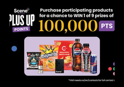 Needs Summer Scene+ Plus Up Contest: Win 1 of 9 prizes of 100,000 Scene+ Pts! | Canadian Free Stuff Needs Summer Scene+ Plus Up Contest: Win 1 of 9 prizes of 100,000 Scene+ Pts in this new Needs Convenience store contest