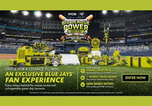 Ryobi Contest: Win a RYOBI 18V ONE+ HP Brushless Combo Kit in August | Canadian Free Stuff Win a Blue Jays fan experience in this new Ryobi contest